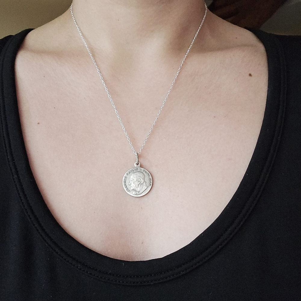 Vintage Silver Pope Johann Paulus Pont-Max Medal Medallion Coin Necklace